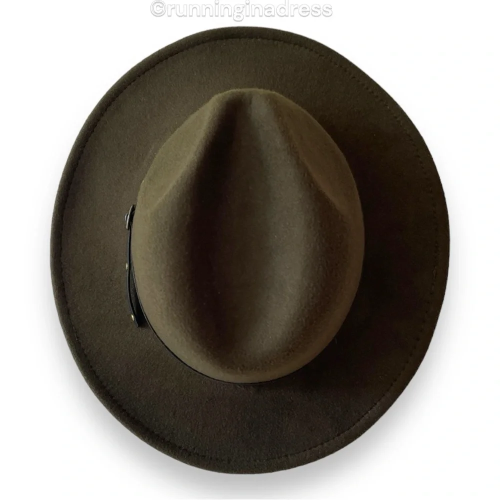 Olive Green Felt Fedora Hat Western Boho Size One Size